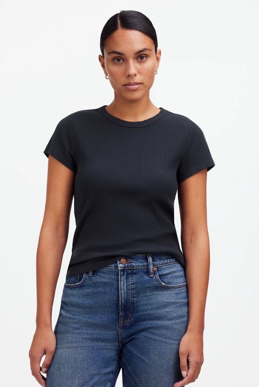 Madewell NEW Women’s Black Ribbed Crewneck Short Sleeve Tee size Small